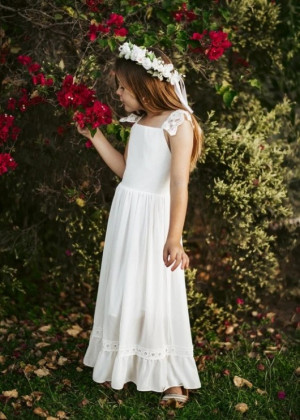 Ivory Lace Chiffon Cross Back Bohemian Flower Girl Dress